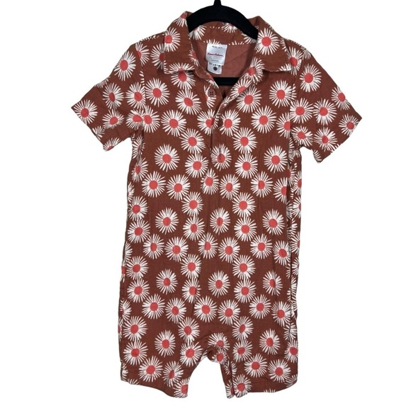Hanna Andersson Girls Cotton Rust Floral Romper One Piece Size 3T - Picture 1 of 9